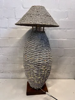 Bohemian Woven Table Lamp with Natural Finish &amp; Minor Wear- A55953