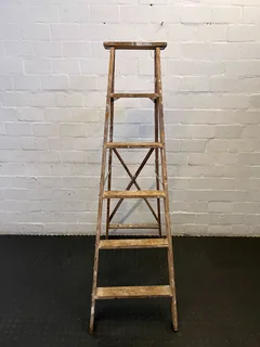 Vintage Wooden A-Frame Ladder – Rustic Charm with Minor Wear- A55761
