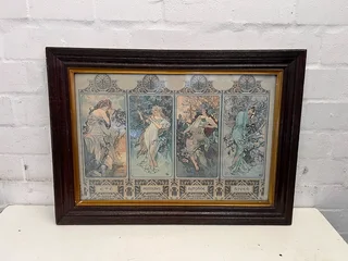 Vintage Framed Art Nouveau Print - Four Seasons - Minor Damage- A52731
