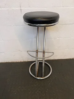 Stylish Black Leather Bar Stool with Chrome Base, Minor Wear- A54075