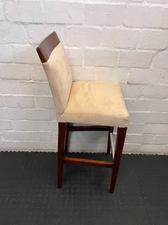 Chic Beige Fabric Bar Stool with Rich Wooden Accents- A55465