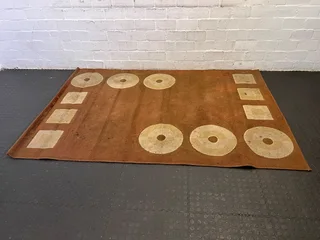 Retro Brown Area Rug with Geometric Patterns - Minor Wear- A54187