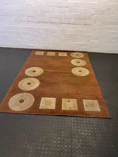 Retro Brown Area Rug with Geometric Patterns - Minor Wear- A54187