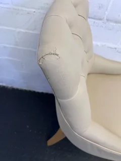 Elegant Cream Upholstered Dining Chair With Oak Legs - Minor Wear - Price Drop- A53213