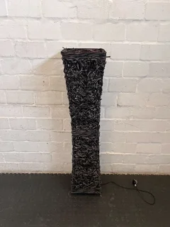 Stylish Black Wicker Floor Lamp – Unique Design, Minor Wear- A55996