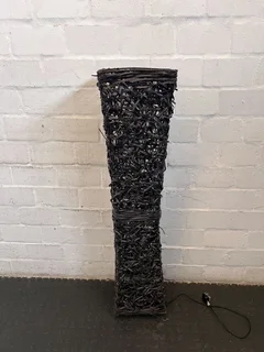 Stylish Black Wicker Floor Lamp – Unique Design, Minor Wear- A55996