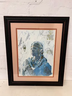 Elegant Framed Art Print of a Woman in Blue Attire- A54116