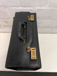 Classic Black Leather Briefcase with Gold Accents – Vintage Charm- A52574