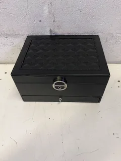 Elegant Black Quilted Jewelry Box with Drawer- A56265