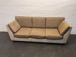 Beige Three Seater Designer Couch (Minor Fabric Wear)- A50492