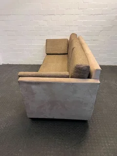 Beige Three Seater Designer Couch (Minor Fabric Wear)- A50492