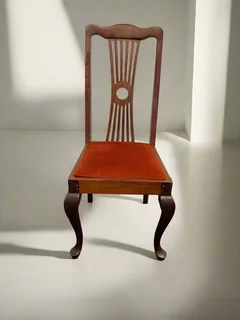 Vintage Wooden Accent Chair with Orange Velvet Seat – Seats need attention- A54687