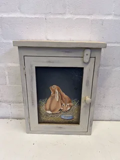 Charming Vintage Wooden Bunny-Themed Wall Decor Cabinet- A56350