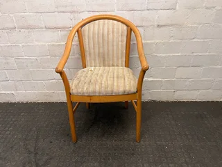 Wooden Framed And Striped Cushioned Arm Chair (slight Tears In Seat) - Price Drop- A47507