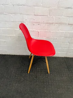 Red Dining Chair with Wooden Legs (Cracked Seat) - PRICE DROP- A46948