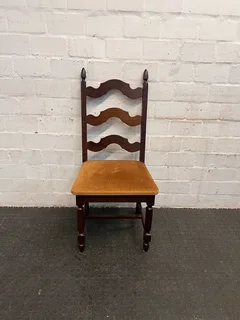 Wooden Dining Chair With Mustard Fabric Seat - Price Drop- A47345