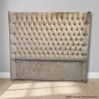 Elegant Beige Velvet Tufted Headboard - Queen/King Size- A56635