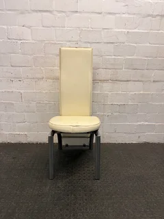 Cream Pleather Dining Chair With Round Seat (small Tear In Seat) - Price Drop- A48422