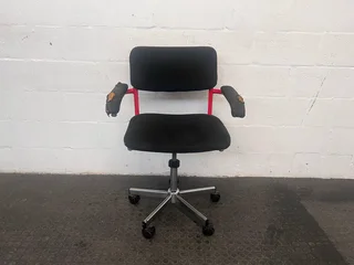 Black Mid-Back Office Chair with Red Frame (Damaged Arm Rests)- A46115