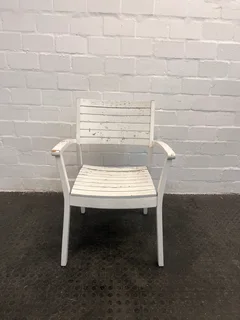 White Plastic Outdoor Armchairs (Natural Wear and Tear)- A48961