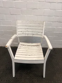 White Plastic Outdoor Armchairs (Natural Wear and Tear)- A48961