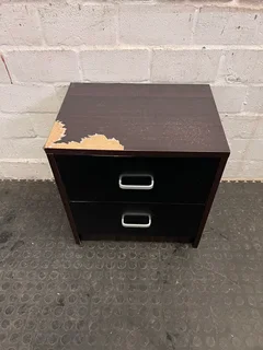 2 Drawer Dark Wood Bedside Table (Needs Repair/Upkeep) - REDUCED - PRICE DROP- A46801