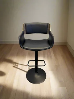 Stylish Adjustable Black Bar Stool with Wood Accents- A55423