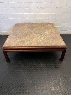 Elegant Square Marble Top Coffee Table With Wooden Legs – Minor Wear - Reduced- A54615