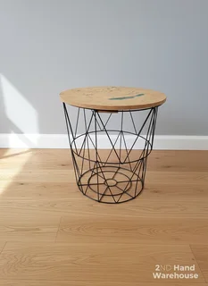 Modern Industrial Wireframe Side Table with Wood Top ✨- A56226