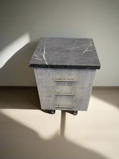 Versatile Grey Wood-Style Nightstand with Black Marble Top- A55416