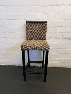 Stylish Woven Bar Stool with Dark Wood Legs- A54292