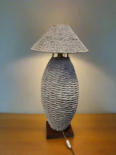 Bohemian Woven Table Lamp with Natural Finish &amp; Minor Wear- A55953