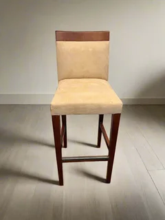 Chic Beige Fabric Bar Stool with Rich Wooden Accents- A55465