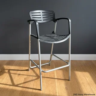 Modern Black Slatted Bar Stool with Armrests- A56594