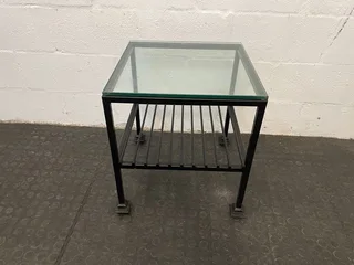 Black Frame Glass Top Side Table - PRICE DROP- A44187