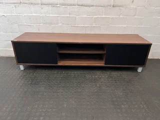 Modern Wooden TV Unit with Black Doors - Slightly Used- A52204