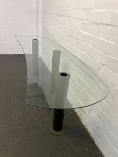 MidCentury Post Modern Glass Top Coffee Table with Metal Legs- A50841
