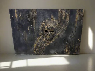 Artistic Black and Gold Wall Sculpture with Unique Design and Texture- A53605