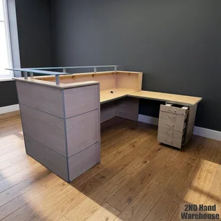 Modern L-Shaped Reception Desk with Glass Top & Mobile Pedestal- A56611