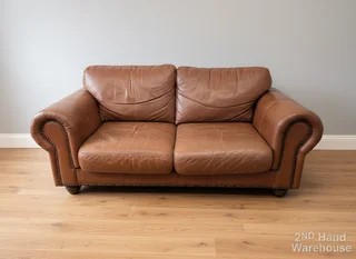 Brown Leather Two-seater Sofa With Decorative Nails - Has A Minor Tear - Reduced- A52023