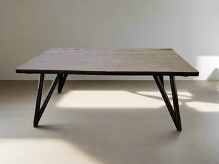 Mid-Century Modern Dark Wooden Table with Glass Top- A55421