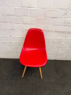 Red Dining Chair With Wooden Legs (cracked Seat) - Price Drop- A46948