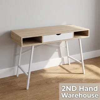 Modern Light Wood & White Compact Desk with Storage- A56758