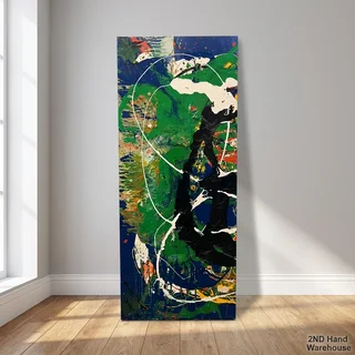Vibrant Abstract Canvas Art - Dynamic Greens & Blues 61 by 152- A57189