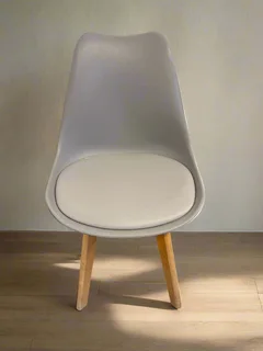 Stylish Grey Plastic Chair with Wooden Legs, Minor Wear- A55604