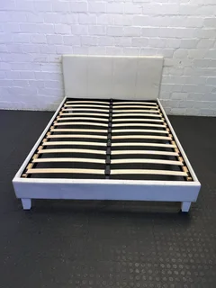 Stylish White Faux Leather Bed Frame with Minor Wear- A52984