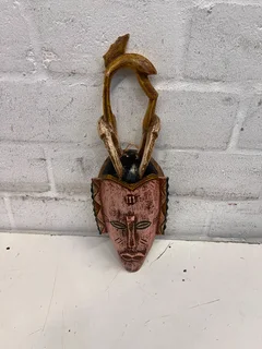 Handcrafted African Mask Décor - Unique Vintage Wooden Art Piece- A52469