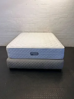 Queen-sized Soft White Mattress with Grey Base, Excellent Condition- A53619