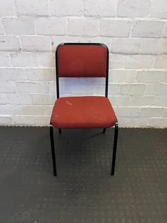 Sturdy Red Fabric Chair with Black Metal Frame - Minor Wear- A52995