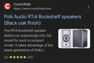 Polk Audio RTi 4 Bookshelve/Surround Speakers-Real Wood Veneer In A Cherry Finish
